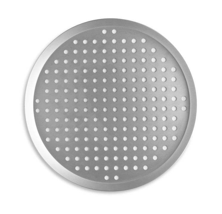 13-inch perforated press-cut pizza pan with Clear Coat anodized finish