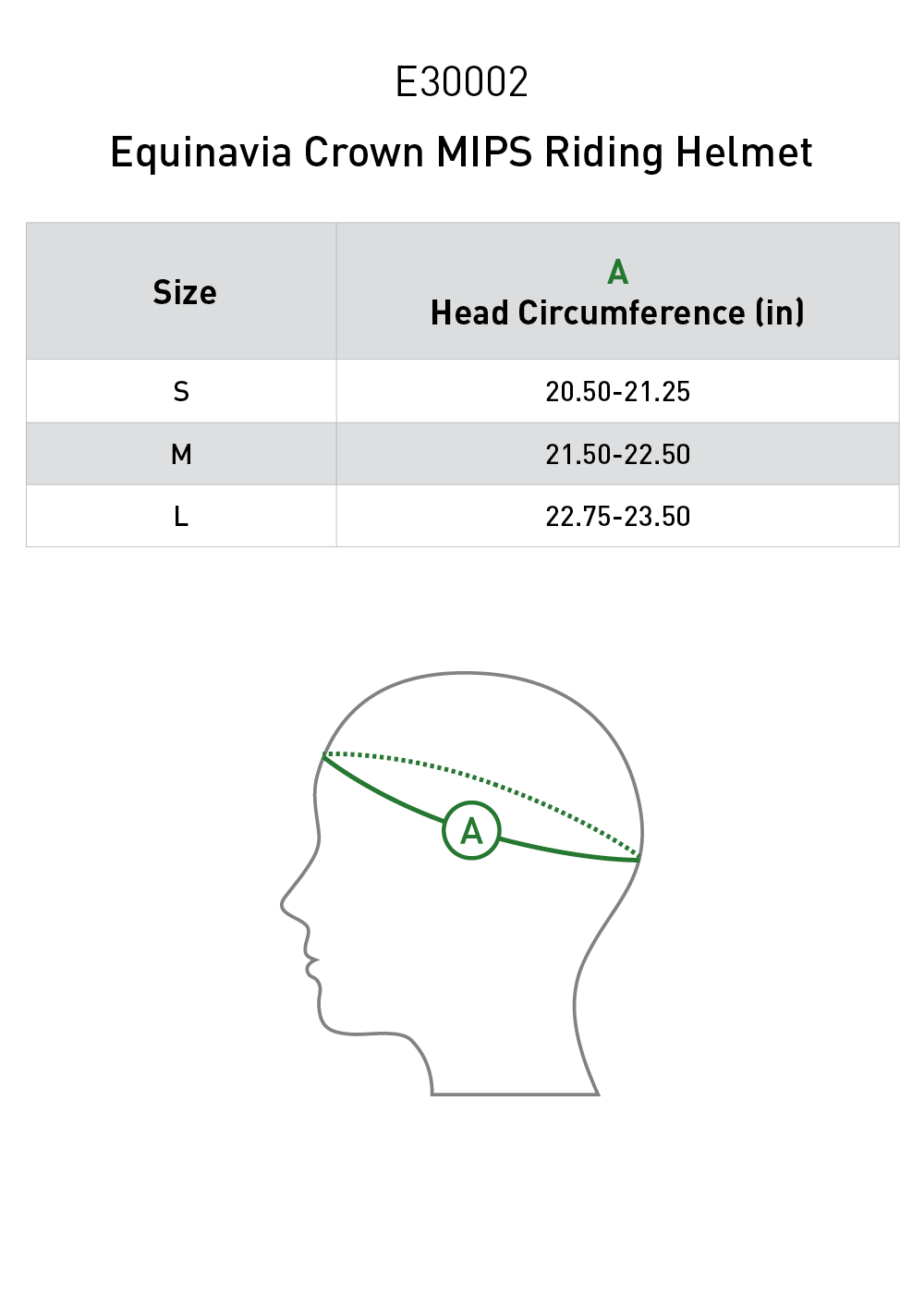 Size chart for Equinavia Crown Mips® Riding Helmet - Black/Black