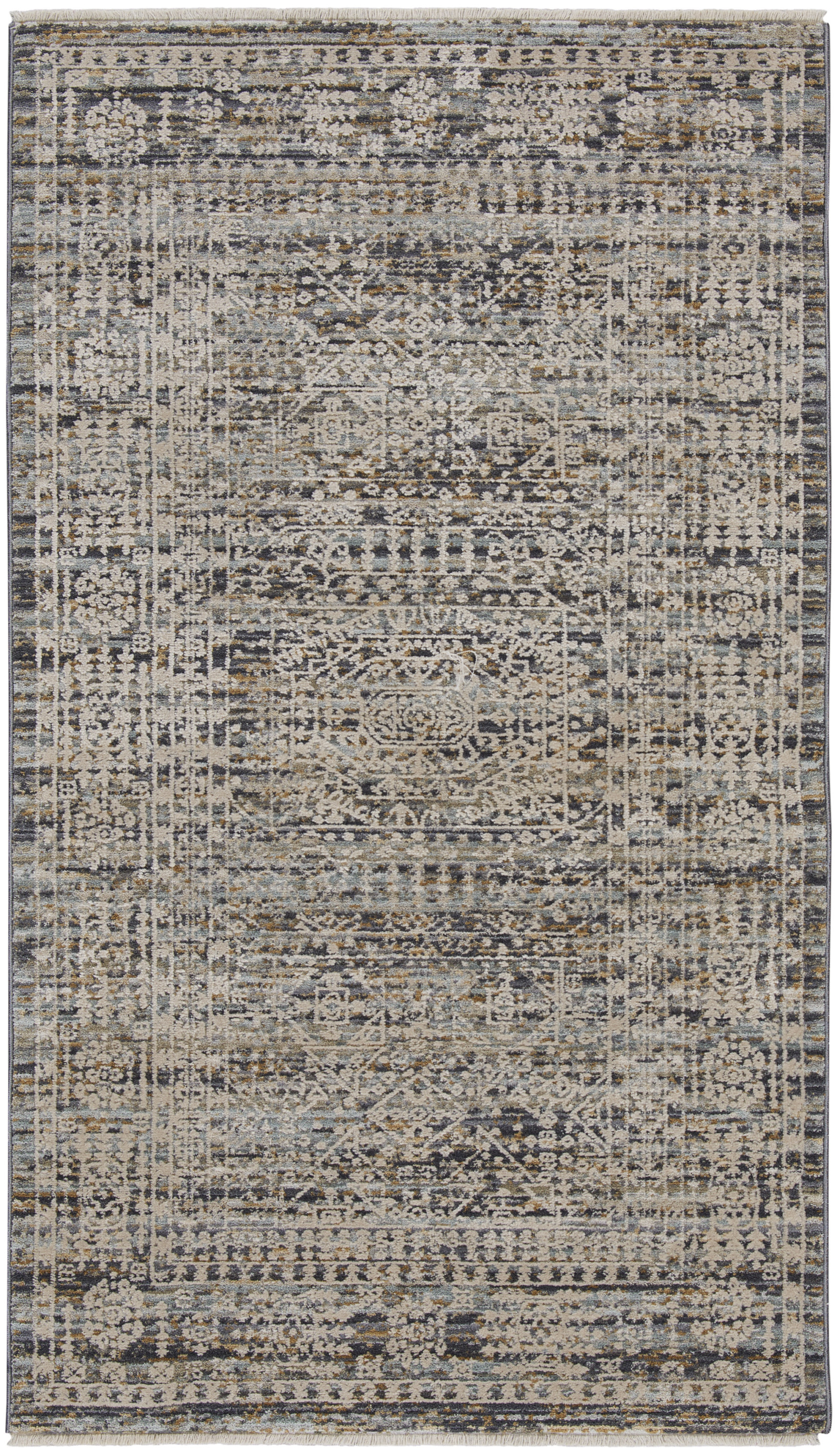 Nourison Lynx 2'6" x 4'6" Ivory Slate Vintage Indoor Rug