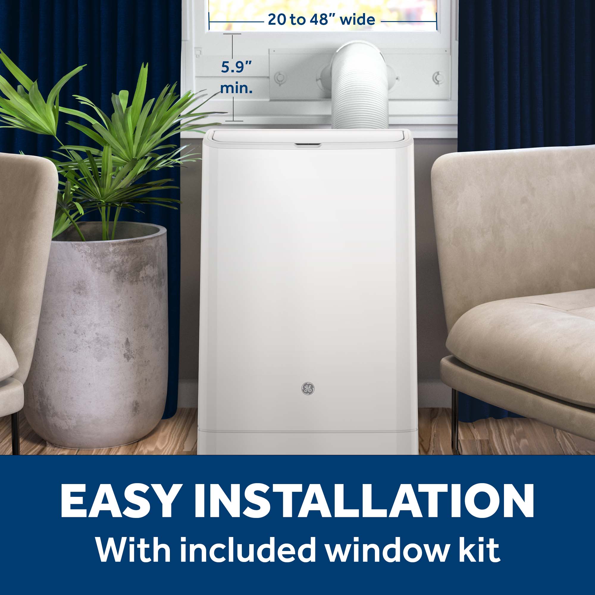 GE® 10,000 BTU Class Smart Heat/Cool Portable Air Conditioner for Medium Rooms up to 450 sq ft. (10,300 BTU DOE)