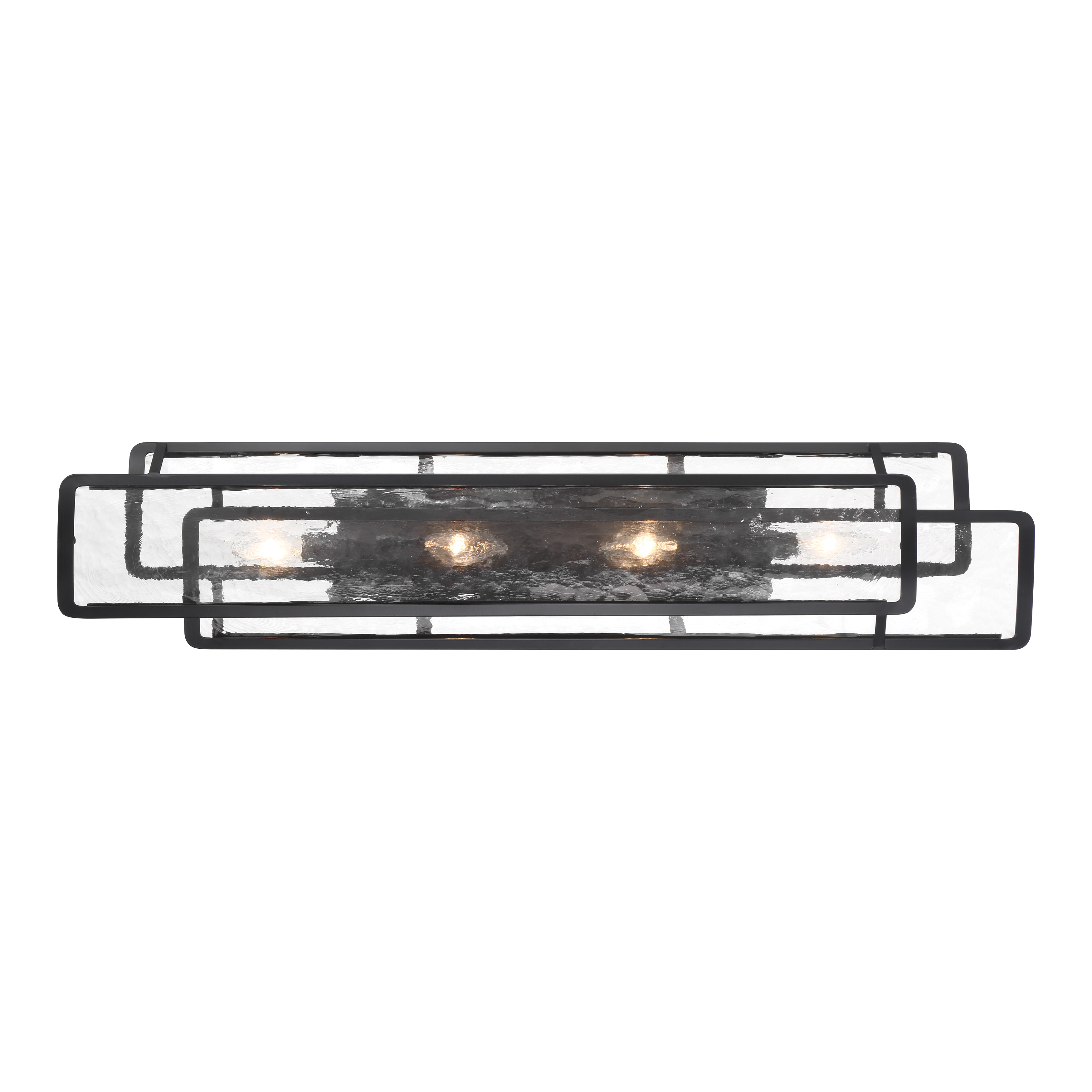 The Bella Collina 4-light vanity brings dramatic modern style to bathroom spaces with its coal black finish and unique rock-pressed glass shades. At 36 inches wide, it provides excellent illumination for medium to large vanities. - alternate view