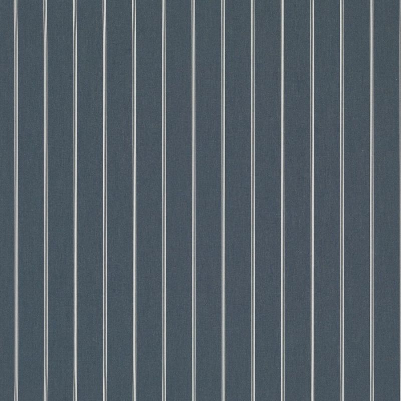 Navy-blue wallpaper with evenly spaced thin white vertical pinstripes covering a flat surface; it hangs statically, shown as a close-up with uniform, neutral lighting and no surrounding context.