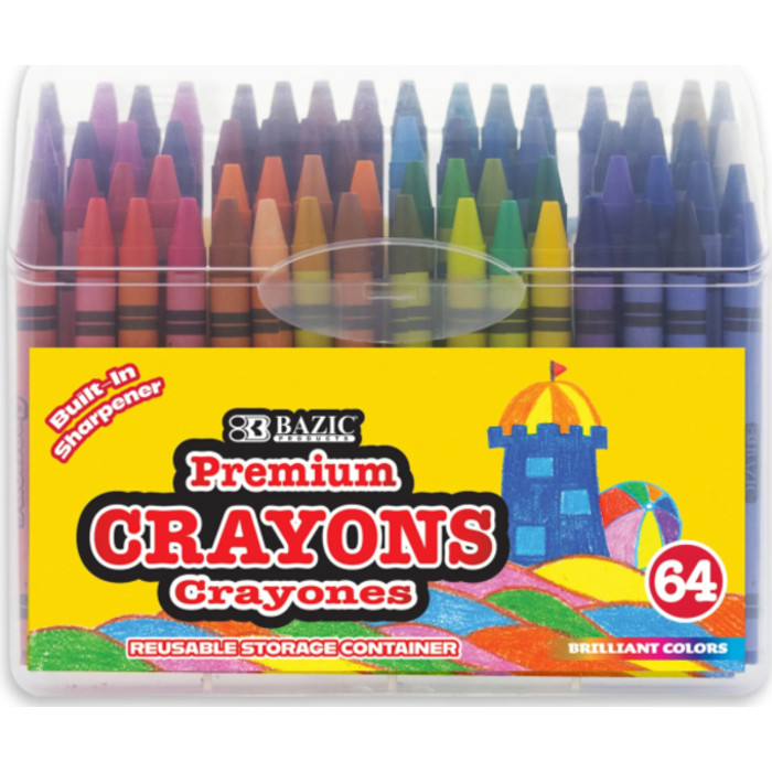 Premium Crayons with Sharpener, 64 Colors