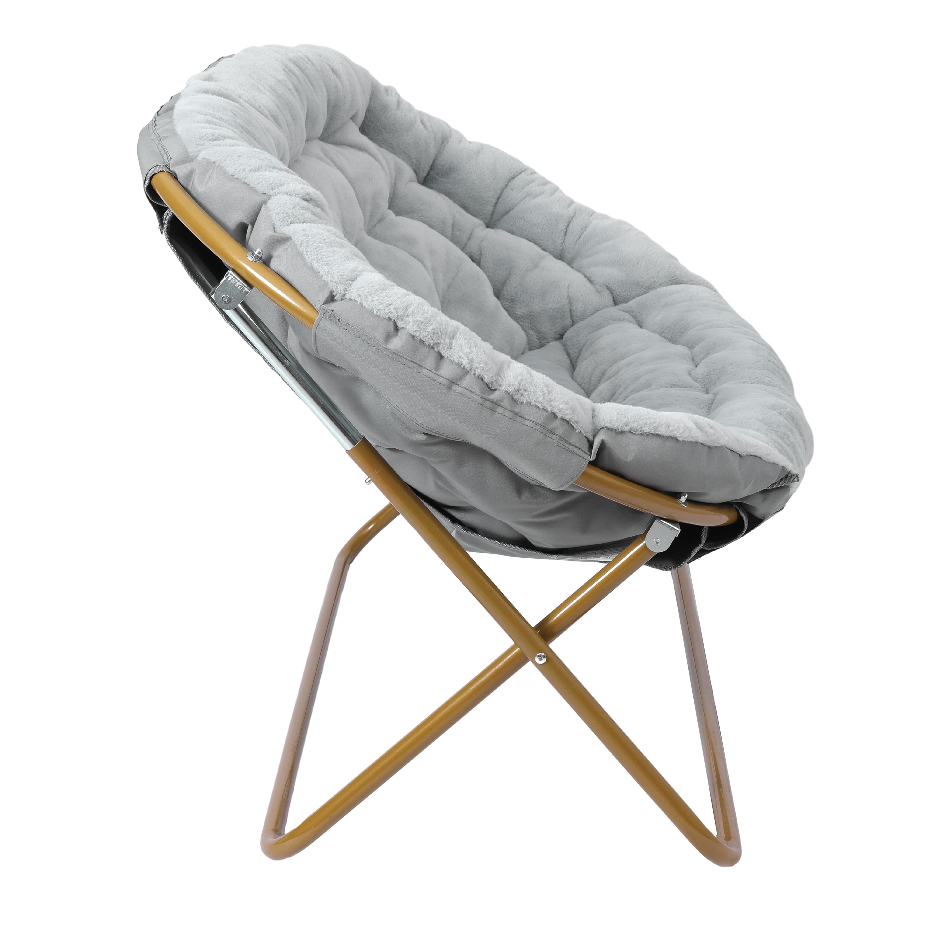 Janey Folding Double Saucer Chair in Gray Faux Fur with a Soft Gold Steel Fra... - Picture 7 of 47