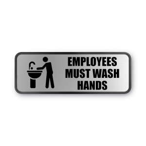 Cosco, Brushed Metal Office Sign, Employees Must Wash Hands, 9" x 3", Silver
