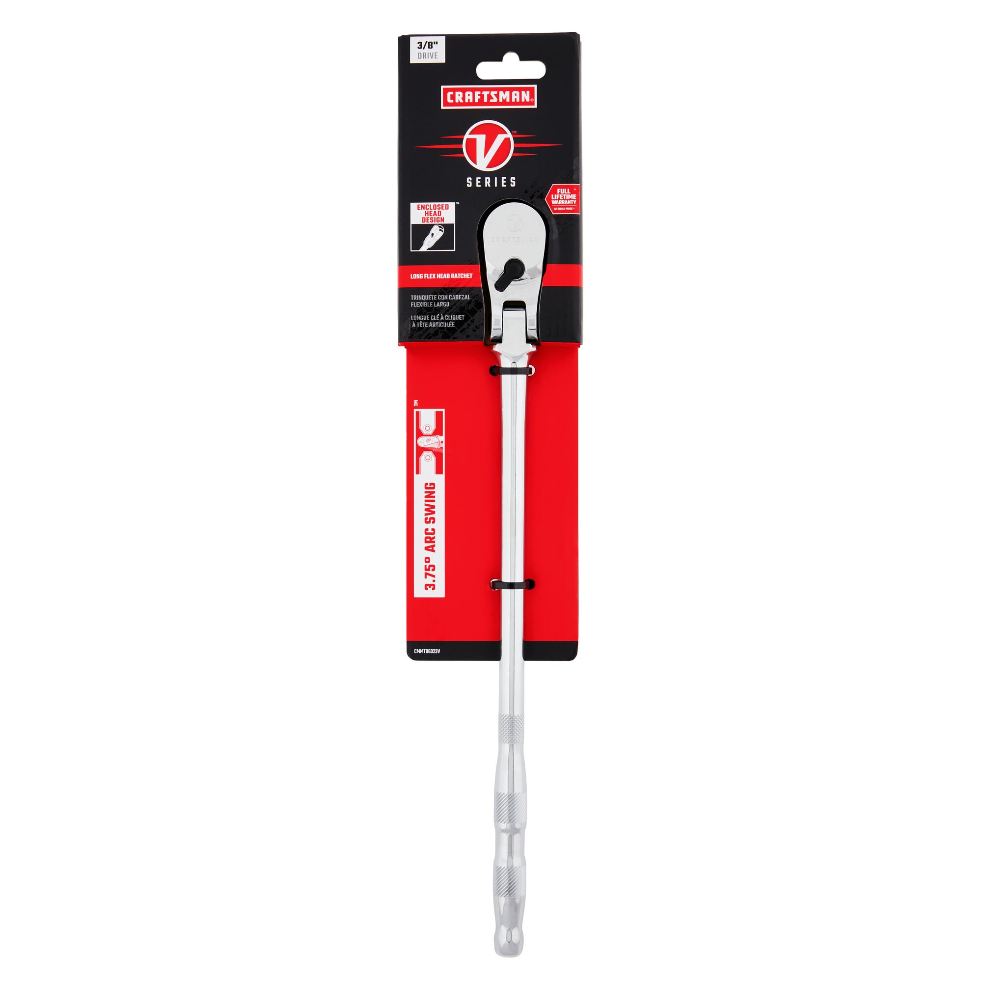 V series three eighth inch drive long flex head ratchet in packaging.