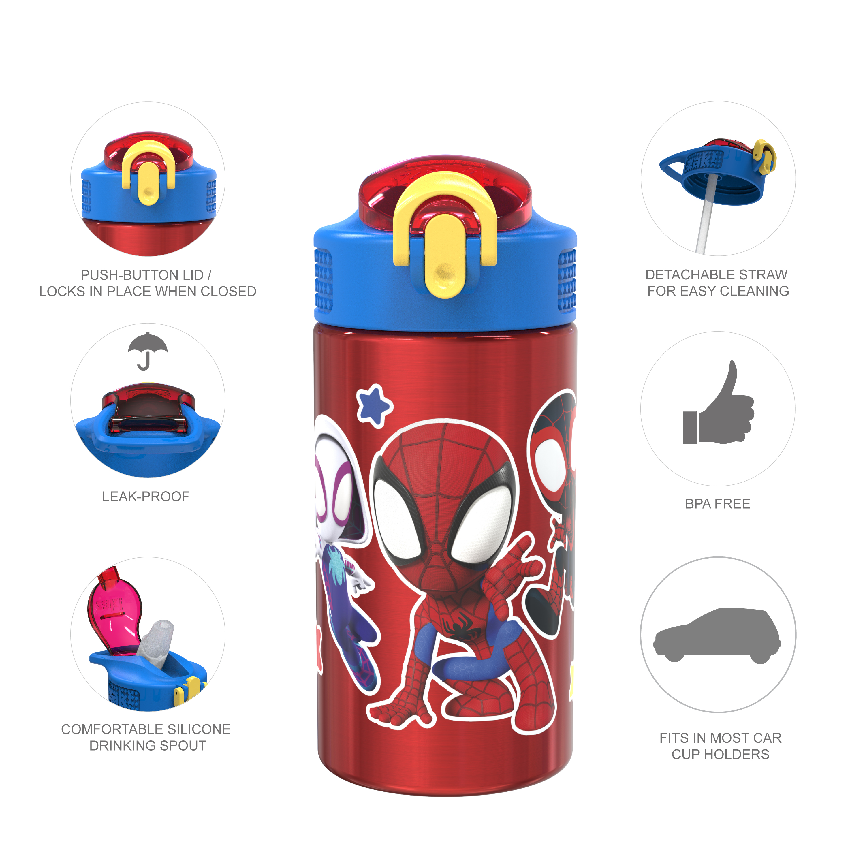 Spider-Man and His Amazing Friends 15.5 ounce Stainless Steel Water Bottle with Carrying Loop and Screw-on Lid, Spider-Friends slideshow image 10