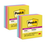 Post-it&reg; Super Sticky Notes, 3x3 in, Summer Joy Collection, Assorted Colors, 90 Sheets/Pad, 5 Pads/Pack, 2 Packs MMM6545SSJOY-2