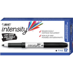 Intensity Low Odor Dry Erase Markers, Fine Tip Dry Erase Markers (6.34 mm), Black, 12-Count Pack