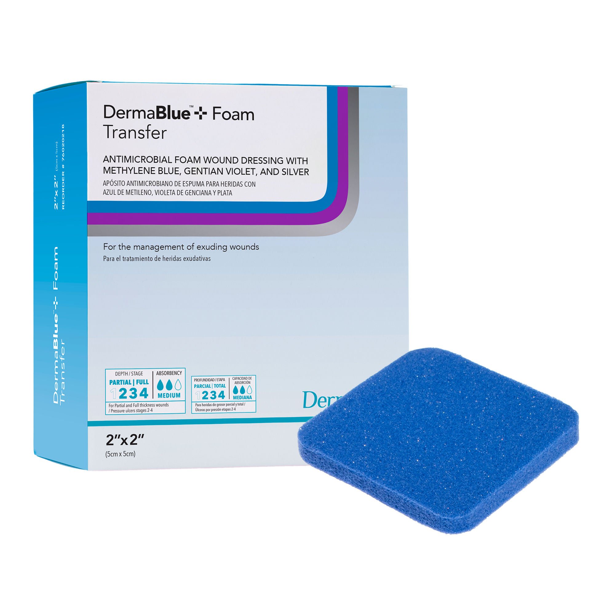 DermaBlue+™ Foam Silver Foam Dressing, 2 x 2 Inch