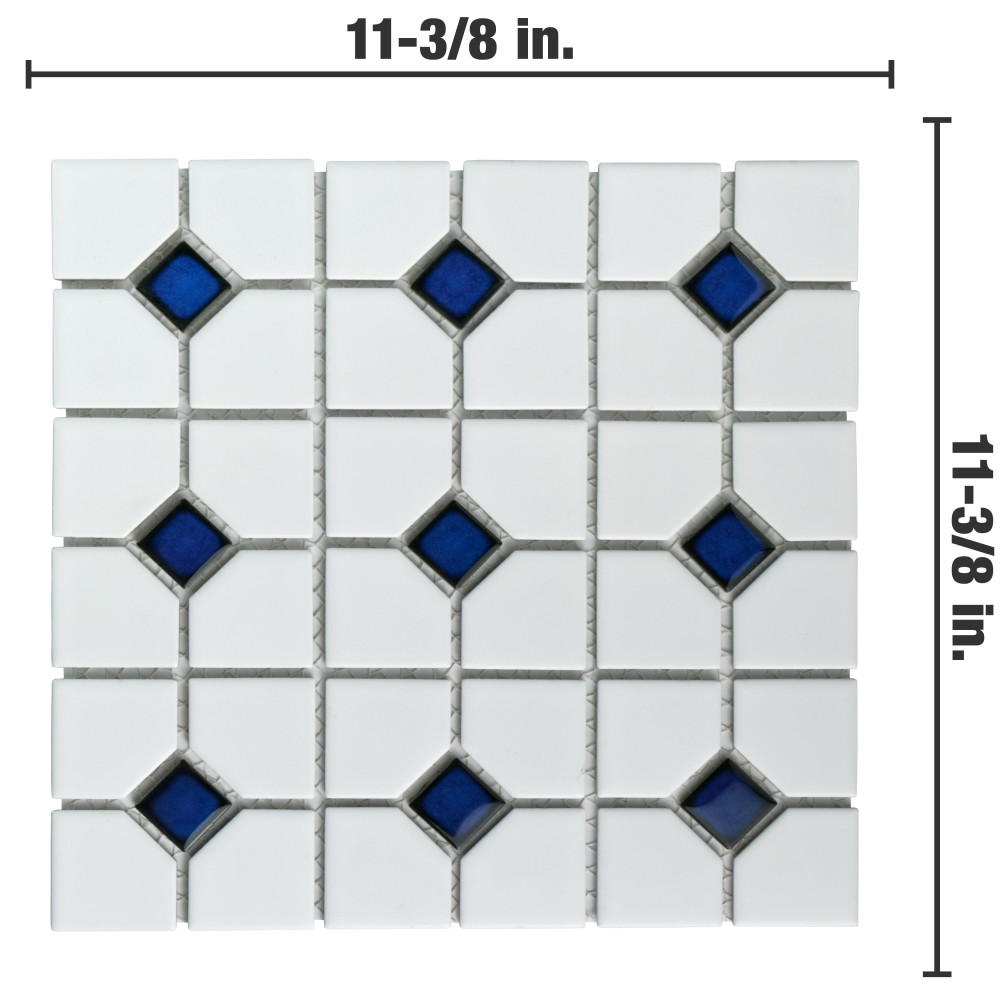 Oxford Matte White w/ Cobalt Dot 11-3/8 in. x 11-3/8 in. Porcelain Mosaic Tile