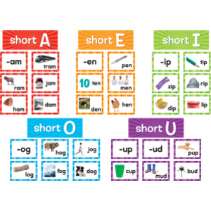Short Vowels Pocket Chart Cards, 205 Pieces