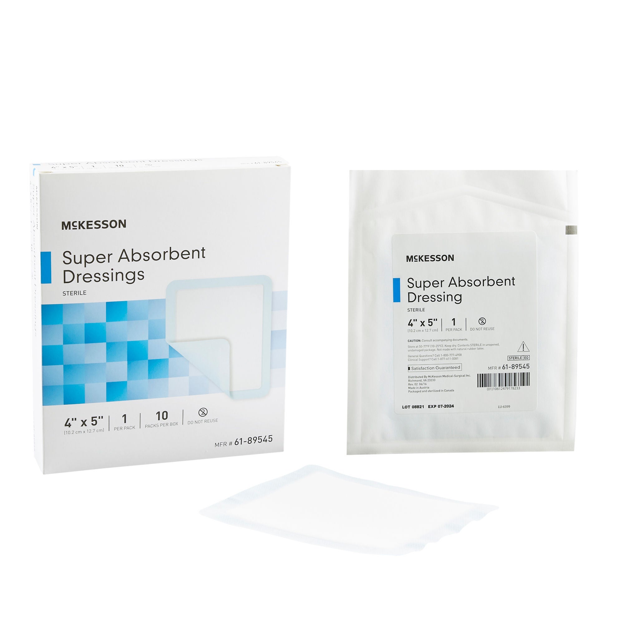 McKesson Super Absorbent Dressing, 4 x 5 Inch