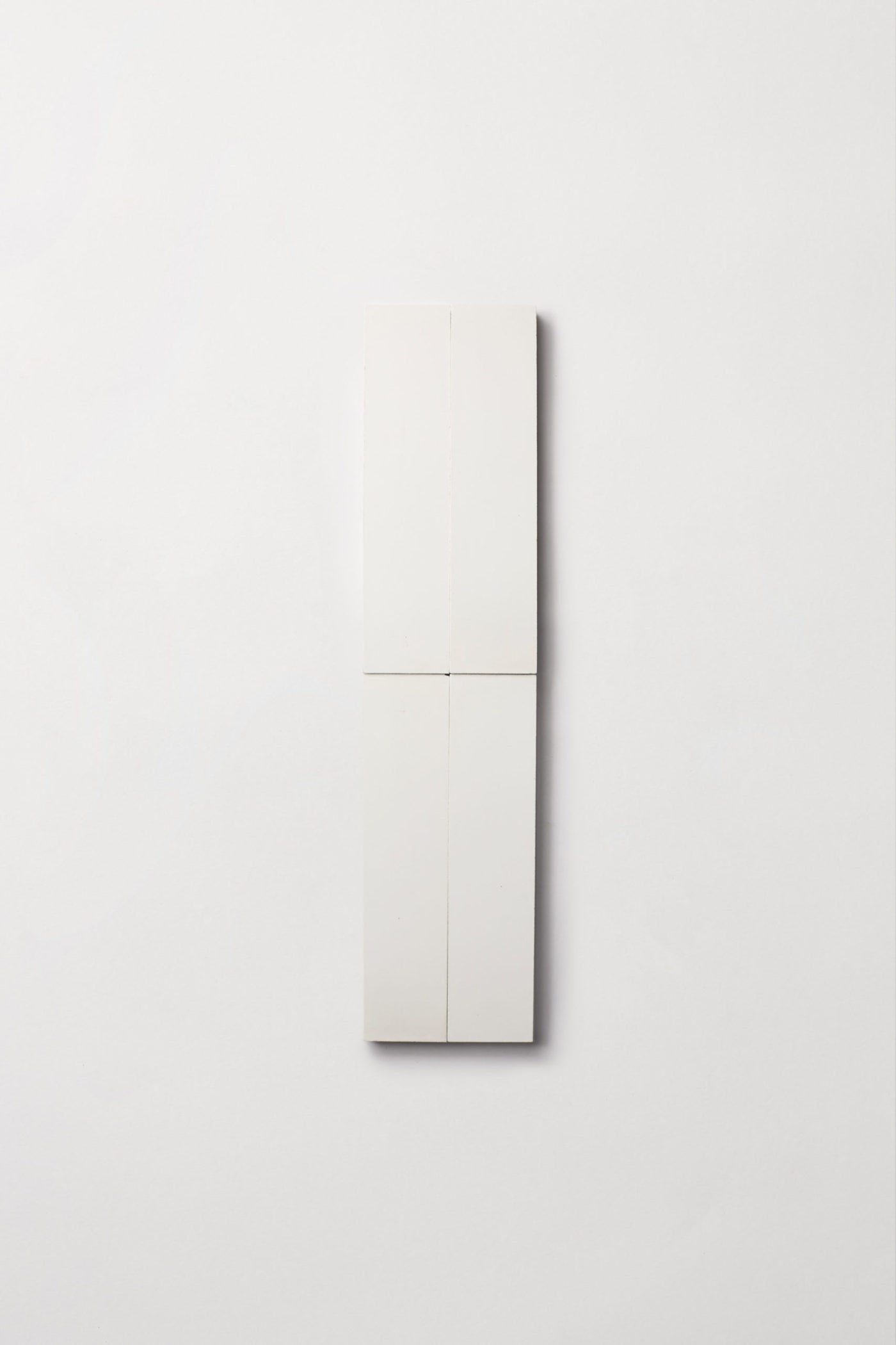 two white rectangle tiles on a white surface.