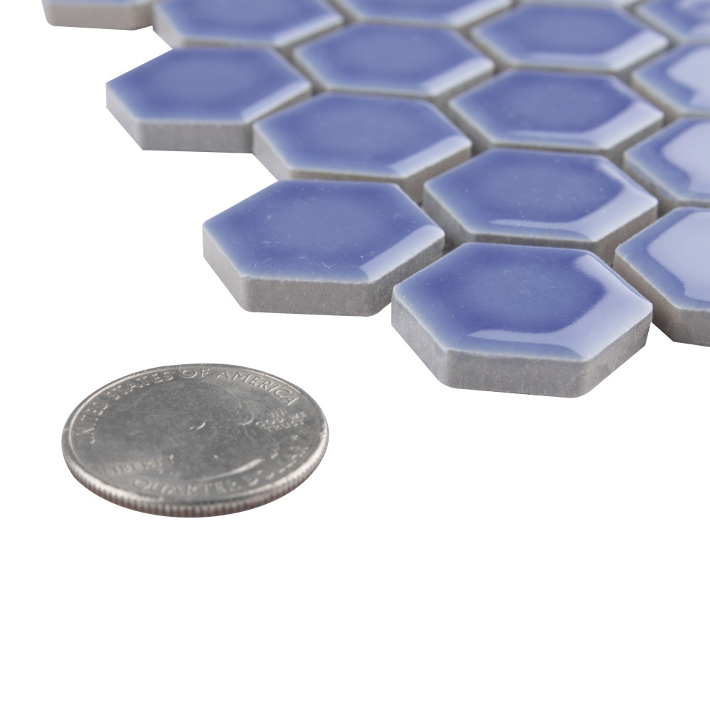Tribeca 1″ Hex Glossy Periwinkle 10-1/4 in. x 11-7/8 in. Porcelain Mosaic Tile