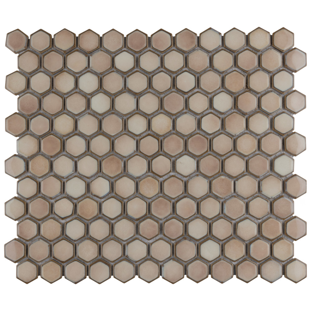 Sample – Hudson 1″ Hex Truffle Porcelain Mosaic Tile