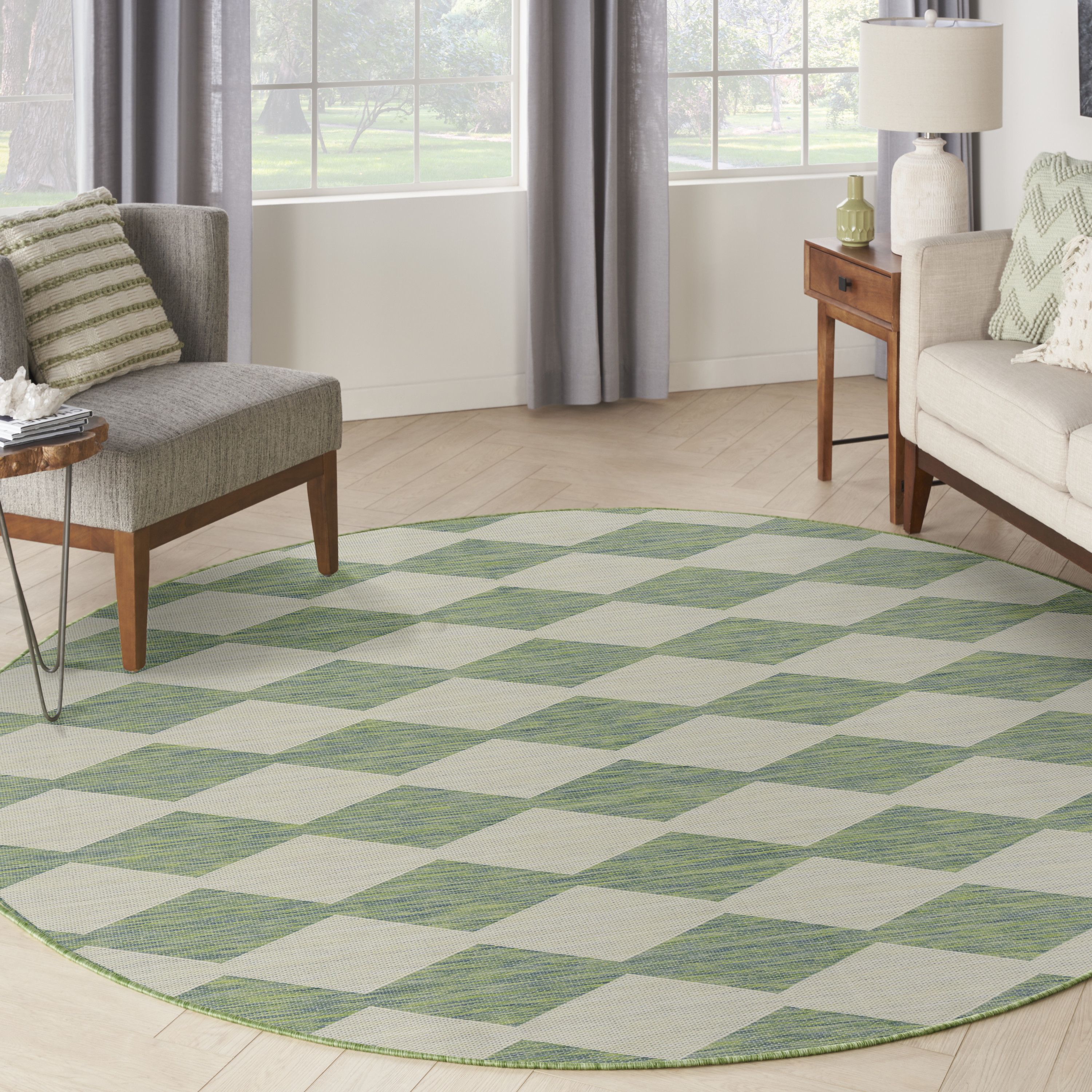 Nourison Positano 8' x Round Blue Green Modern Rug