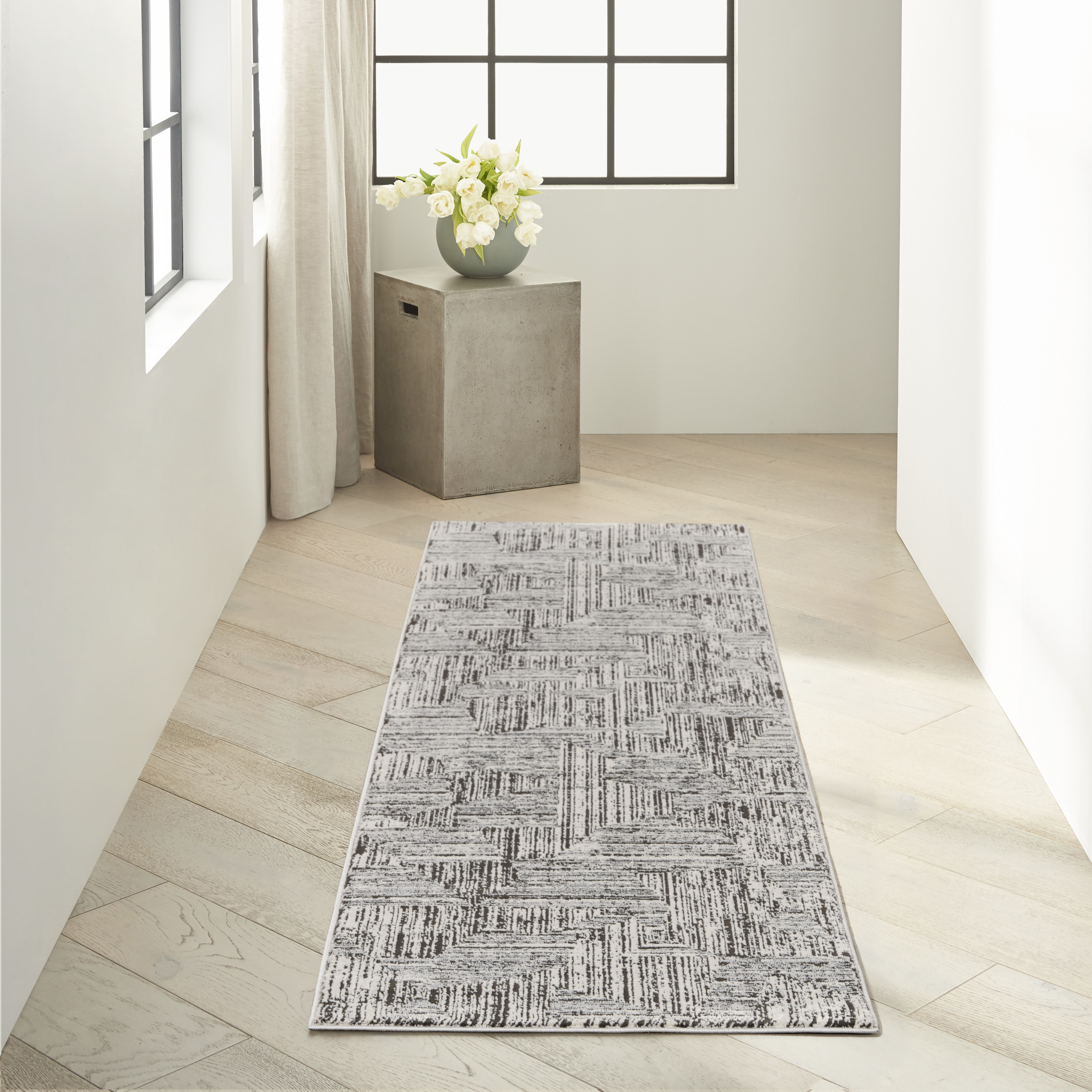 Calvin Klein CK024 Irradiant 2'3" x 7'6" Cream Black Modern Indoor Rug