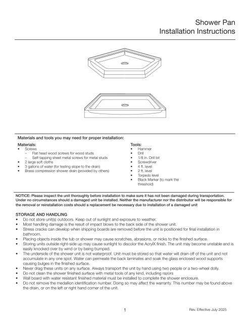 Installation Guides — Shower Pan Installation Guide