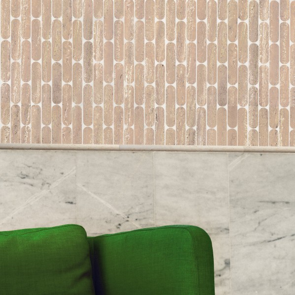 lapidary | oval petit mosaic sheet | beige travertine 