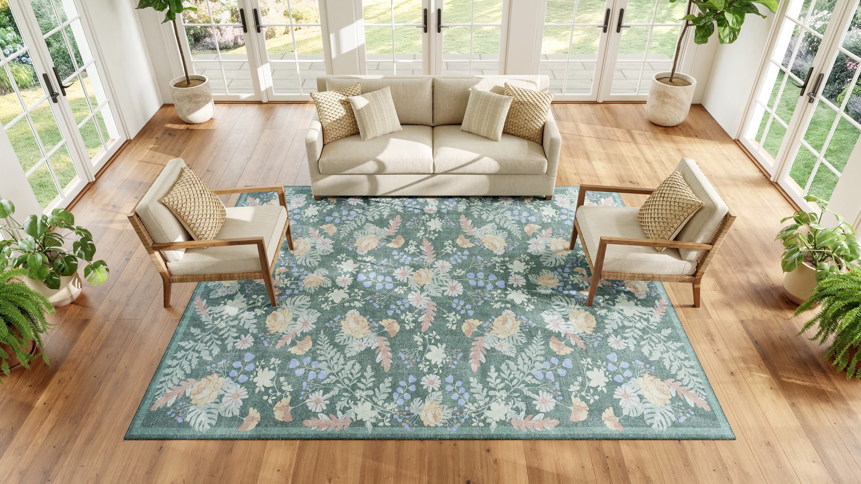 Nourison Botanical Washables 7'6" x 9'10" Green Multicolor Farmhouse Indoor Rug