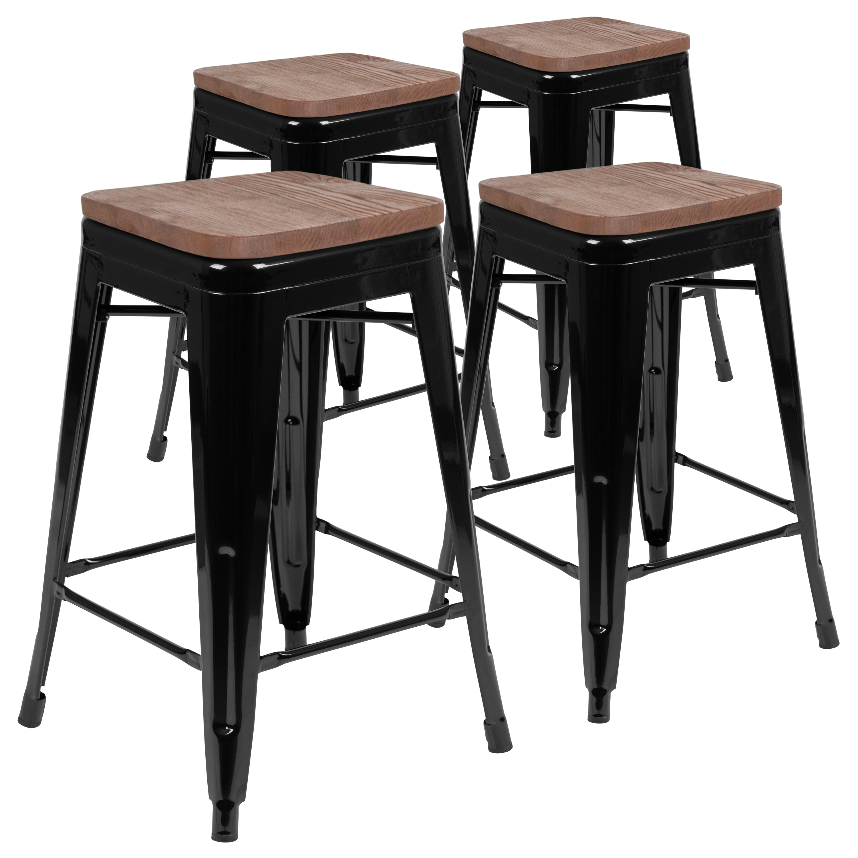 Cierra 24" High Metal Counter-Height, Indoor Bar Stool with Wood Seat in Gun ... - Picture 28 of 49