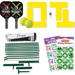 Pickleball Party Kit, Portable Net, Paddle Set, Court Markers & Pickleball Stickers