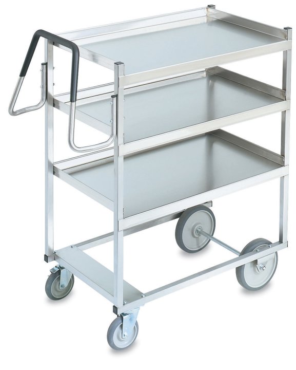 Three-shelf heavy-duty stainless steel ergonomic cart with 23" x 35" shelves