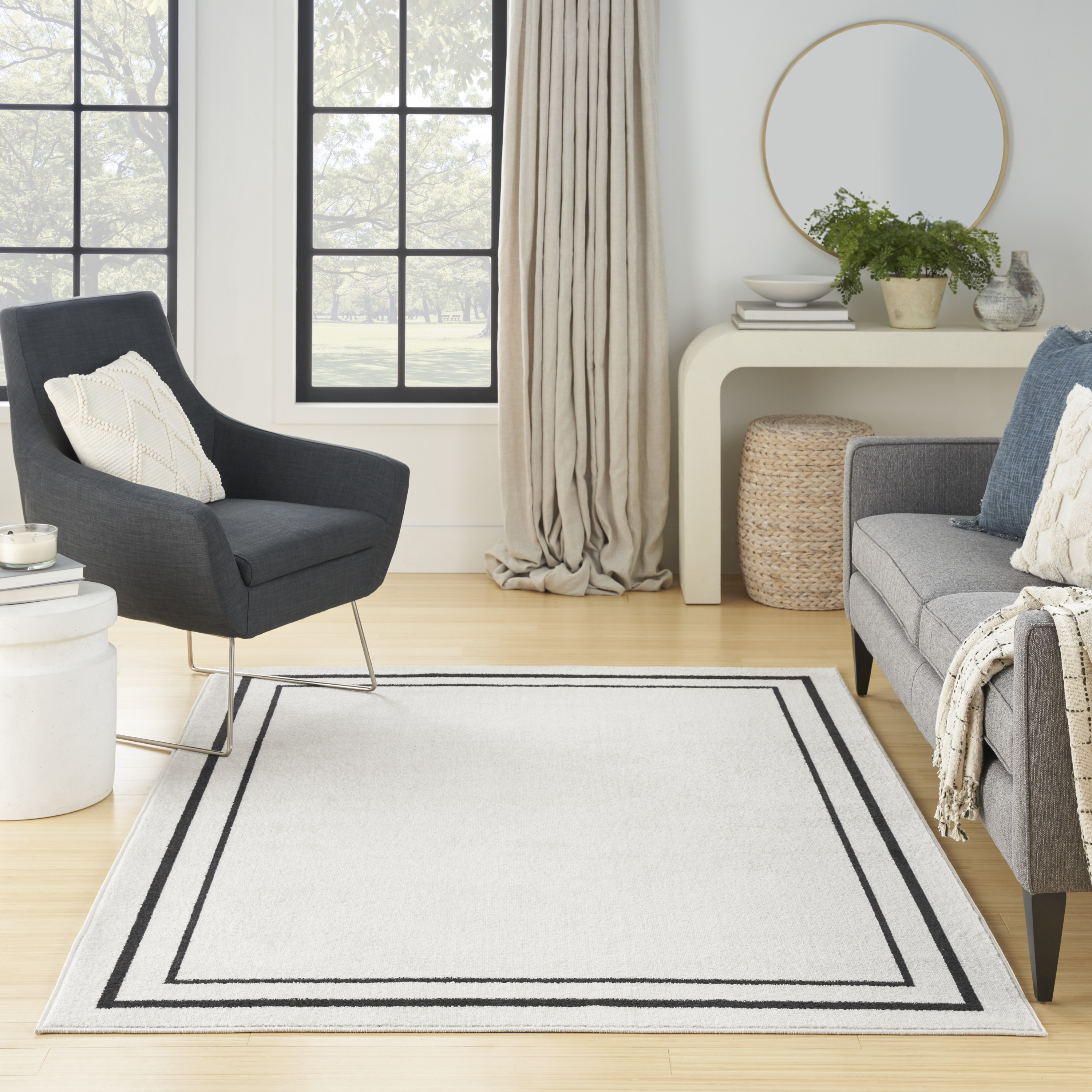 Nourison Nourison Essentials 6' x 9' Ivory Black Contemporary Rug