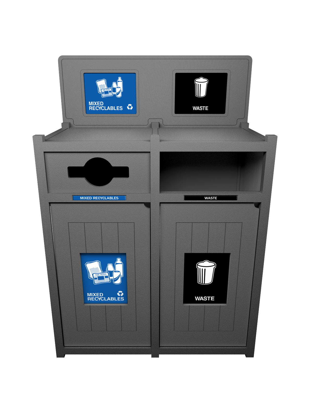 VISION – Double – Unit – Mixed Recyclables-Waste – Mixed-Full – Grey