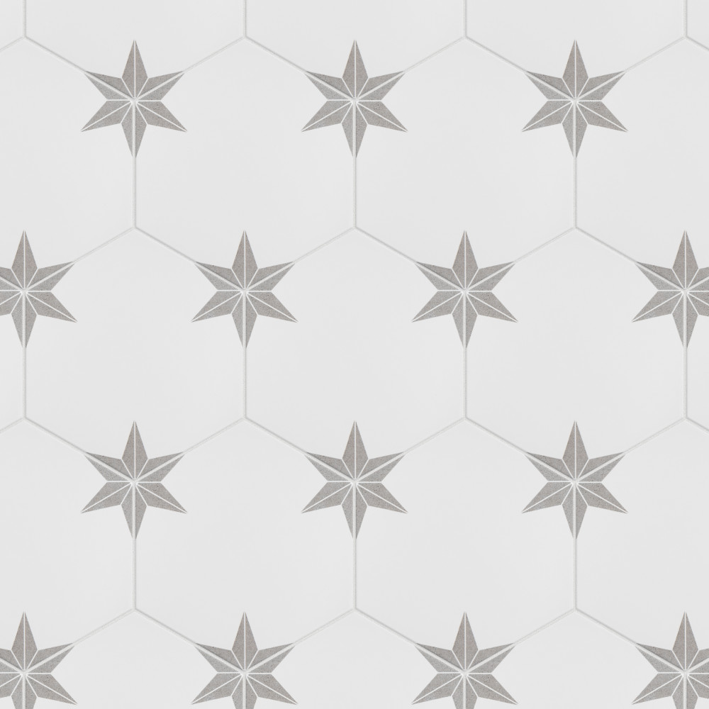 Stella Hex Silver 8.63x9.88 Hexagon Porcelain Floor and Wall Digital Pattern