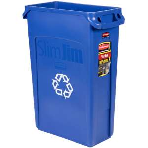 Rubbermaid Commercial, Vented Slim Jim, 23 gal, Resin, Blue, Rectangle, Receptacle