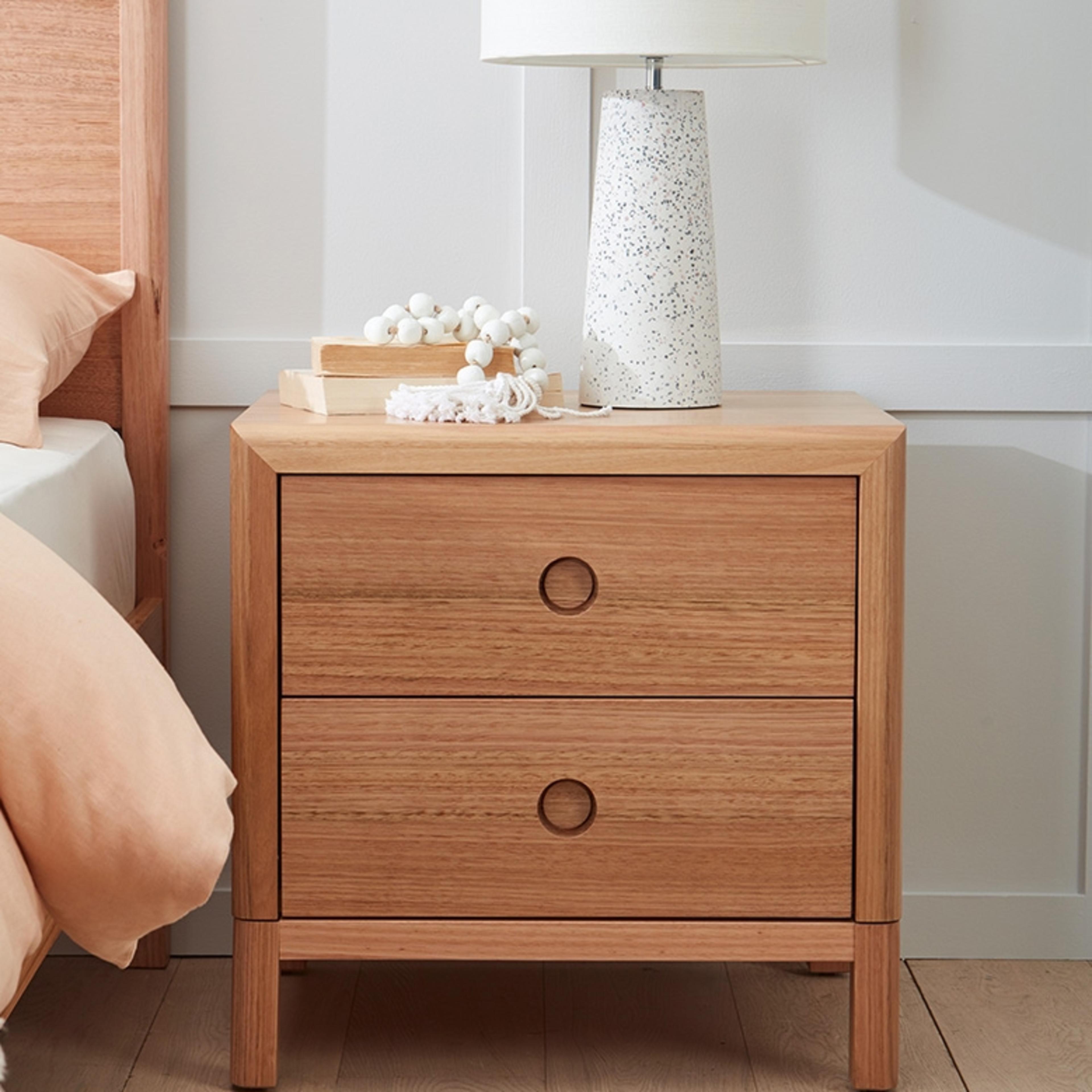 Lifestyle image of the  Airlie Bedside Table (2 Drawer), Natural from Forty Winks