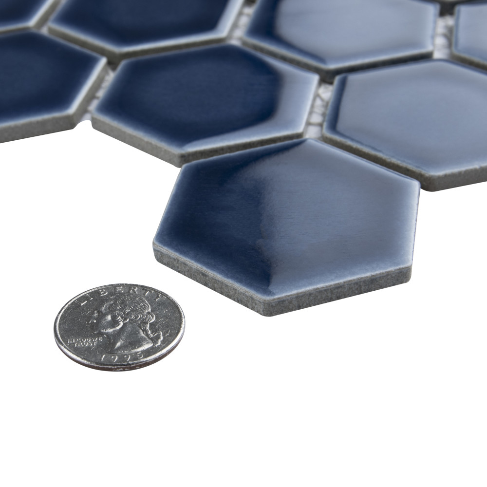 Hudson Due 2″ Hex Denim Blue 10-7/8 in. x 12-5/8 in. Porcelain Mosaic Tile