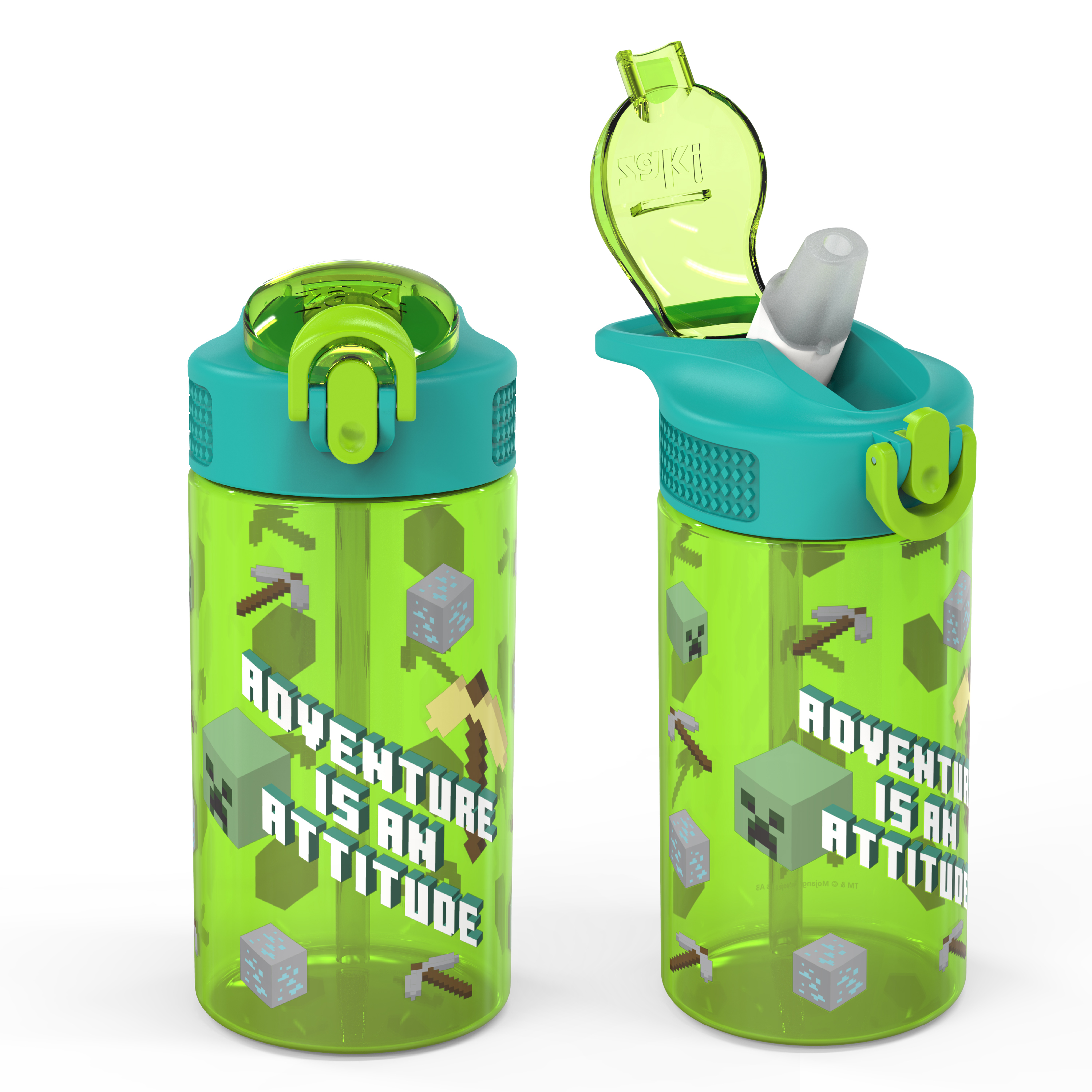Minecraft 16 ounce Reusable Plastic Water Bottle with Straw, Creeper, 2-piece set slideshow image 1 Minecraft 16 ounce Reusable Plastic Water Bottle with Straw, Creeper, 2-piece set slideshow image 1