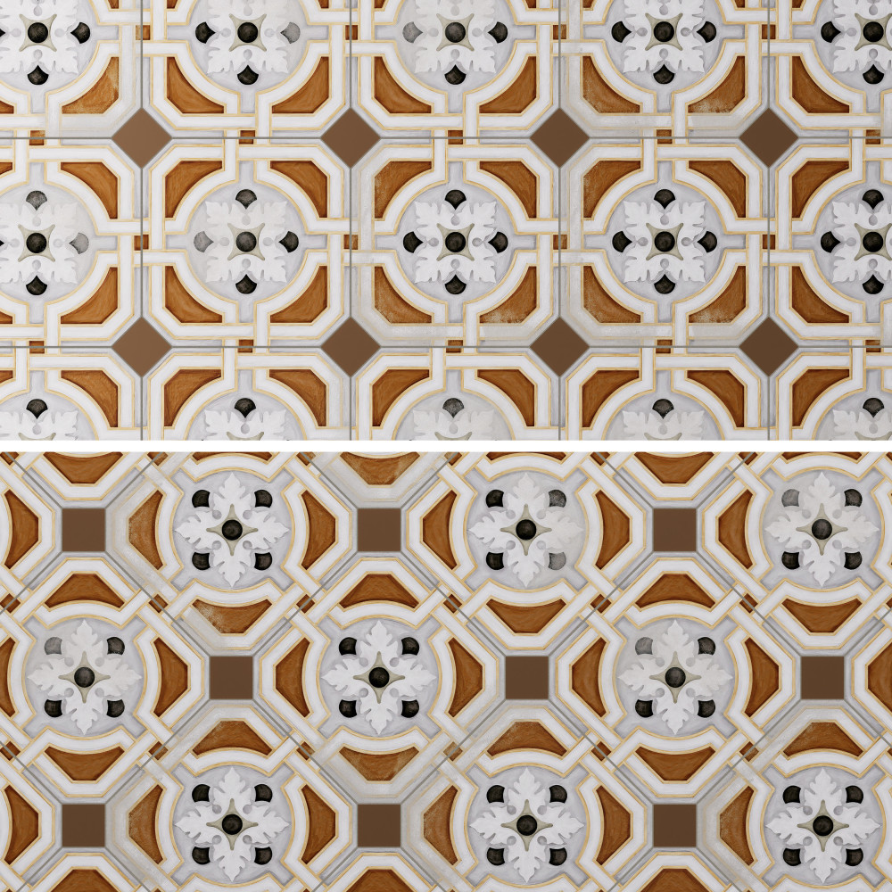 Vaudeville Octagon Deco Zimer with Taco Marron 7-7/8 in. x 7-7/8 in. Porcelain Floor and Wall Tile