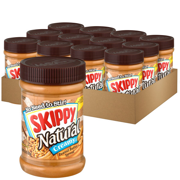 SKIPPY(r) Natural Creamy Peanut Butter Spread, 12/15 oz . C1N1 - Front No Plunge In Package (Hi Res)