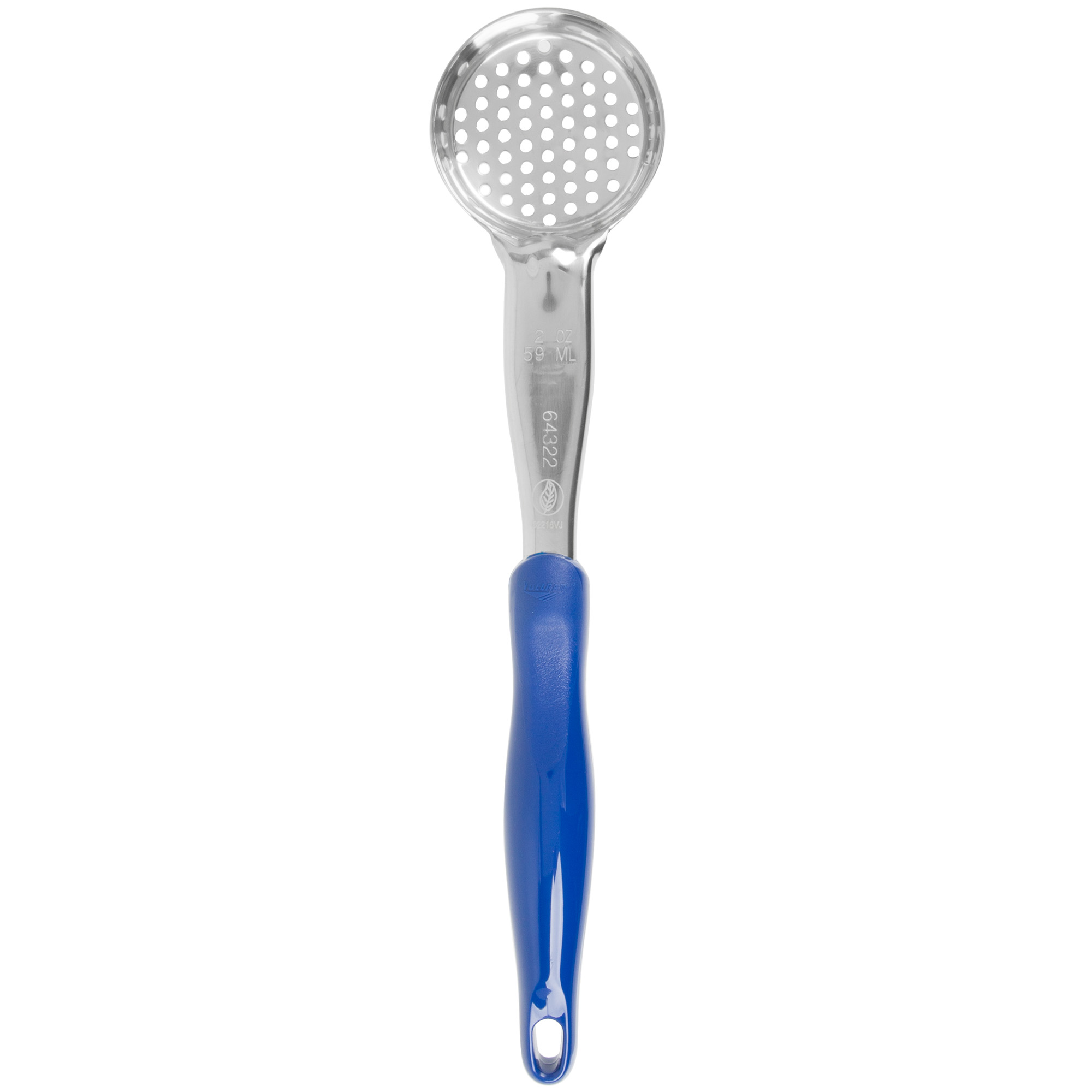 2ounce onepiece heavyduty perforated round Spoodle® utensil with blue nylon handle