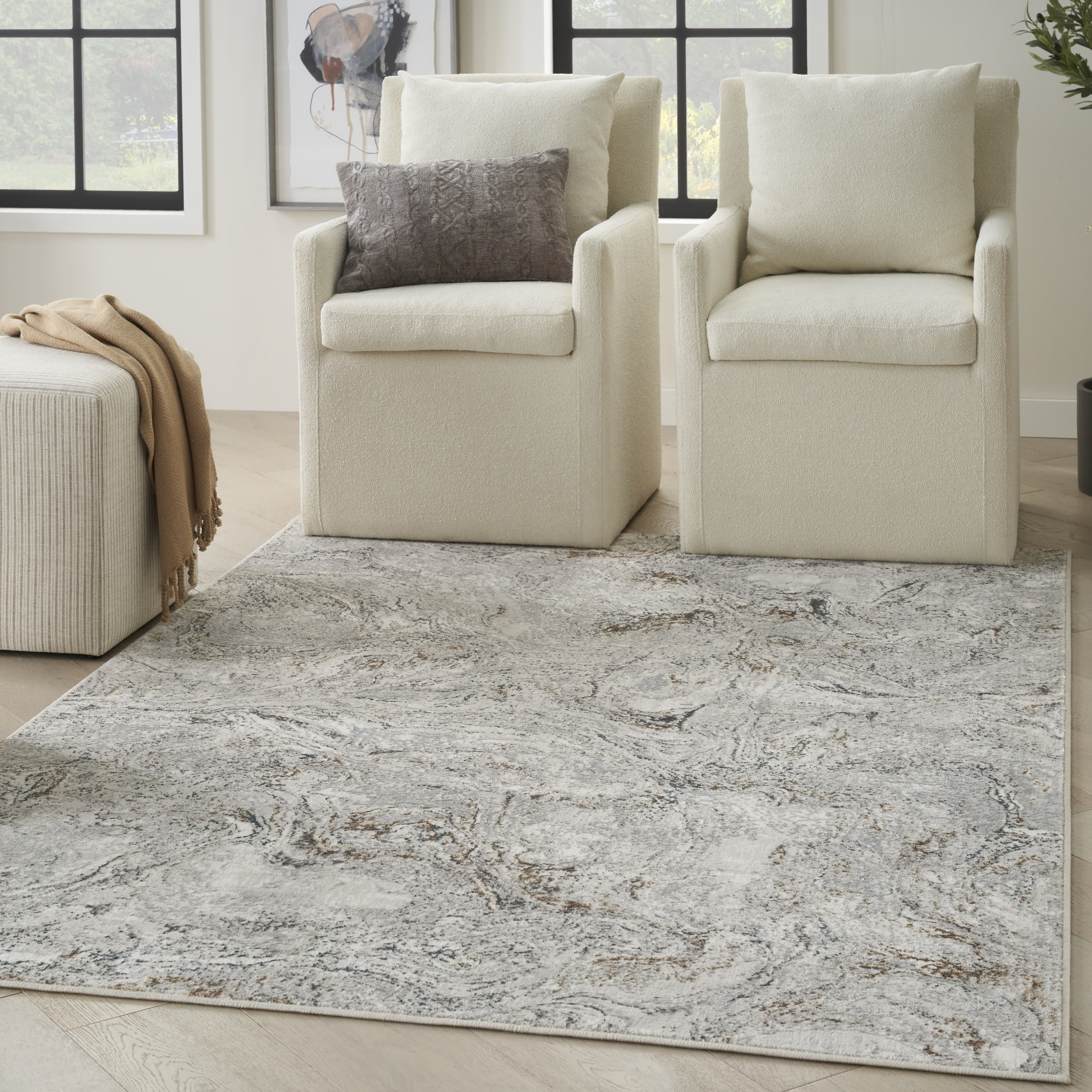 Nourison Glitz 3'11" x 5'11" Grey Multicolor Modern Indoor Rug