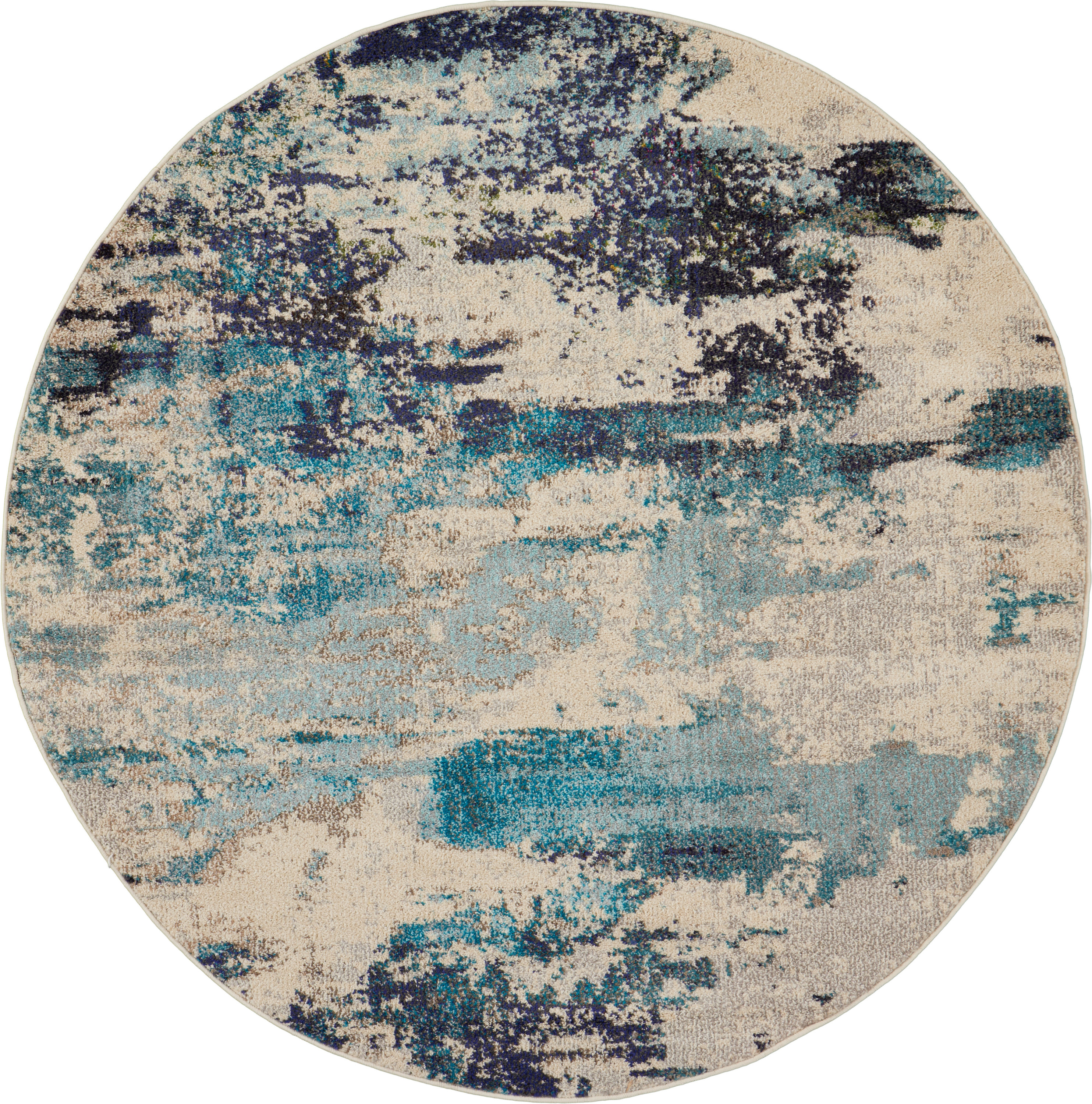 Nourison Celestial 5'3" x Round Ivory Teal Blue Modern Indoor Rug
