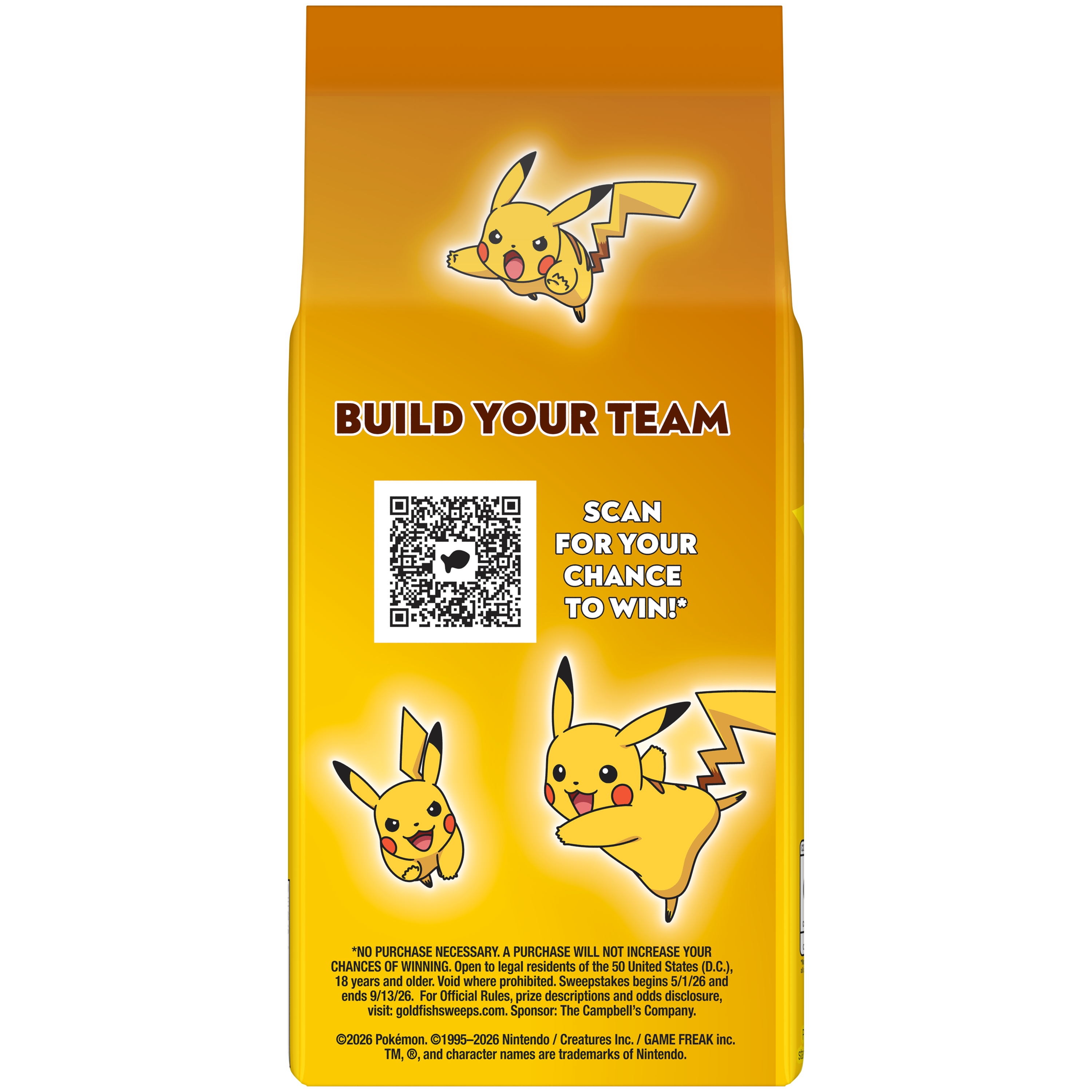 Goldfish® Pokémon Pikachu Cheddar Cheese Baked Snack Crackers, 6.6 oz, bag - Back Image