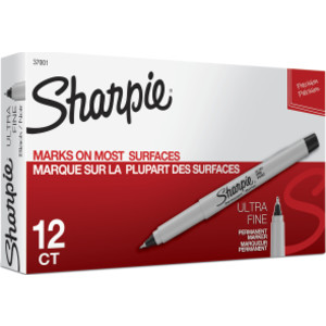 Ultra Fine Point Permanent Marker, Black, Box of 12