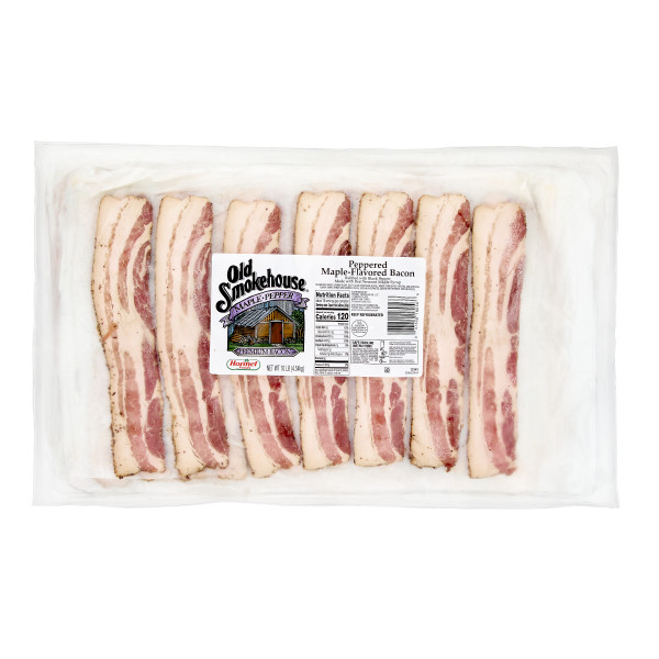 OLD SMOKEHOUSE(r) Bacon, Maple Pepper, 13/17 slice, 2/10 lb . C1CB - Front Center Inner Pack (Hi Res)