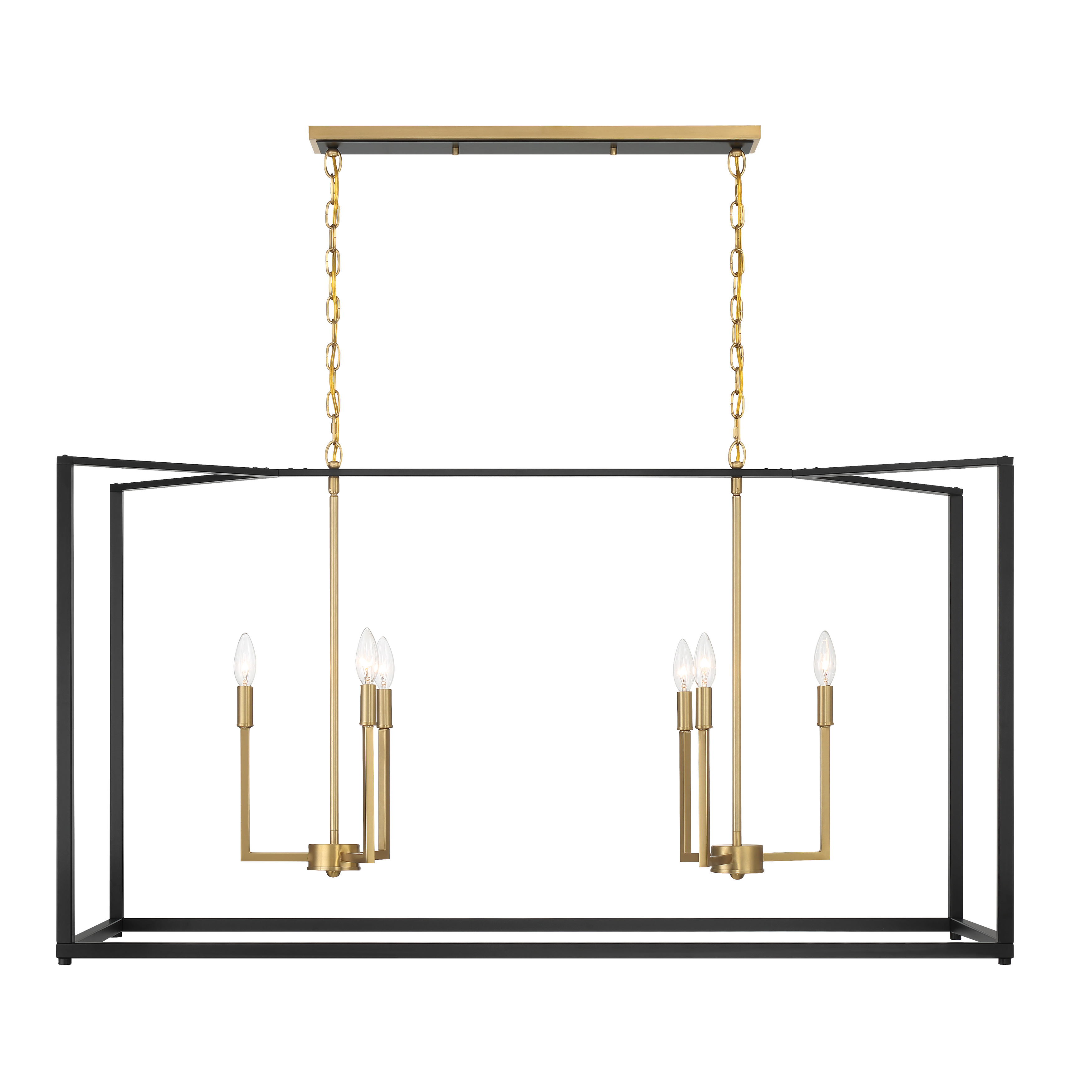 The Colwick 6-Light Island Chandelier combines industrial-modern aesthetics with sophisticated mixed metal finishes. Its 48-inch linear profile makes it perfect for kitchen islands and dining tables, while the coal black and brass combination adds warmth and visual interest to contemporary spaces. - alternate view