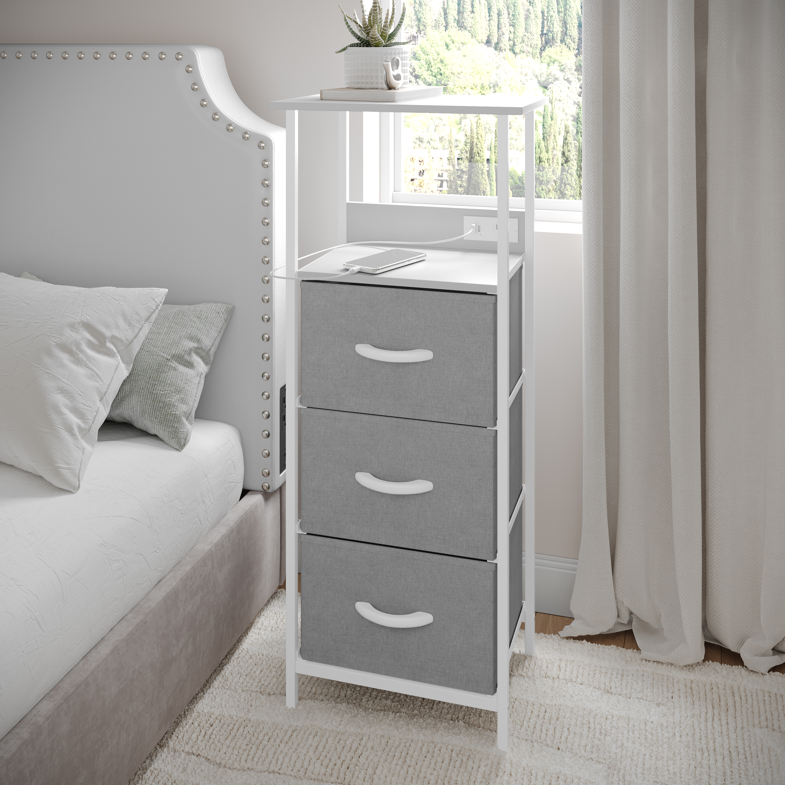 Sodano 3 Drawer Nightstand with Charging Station, 2 USB Ports, 1 Outlet, Blac... - Picture 15 of 25