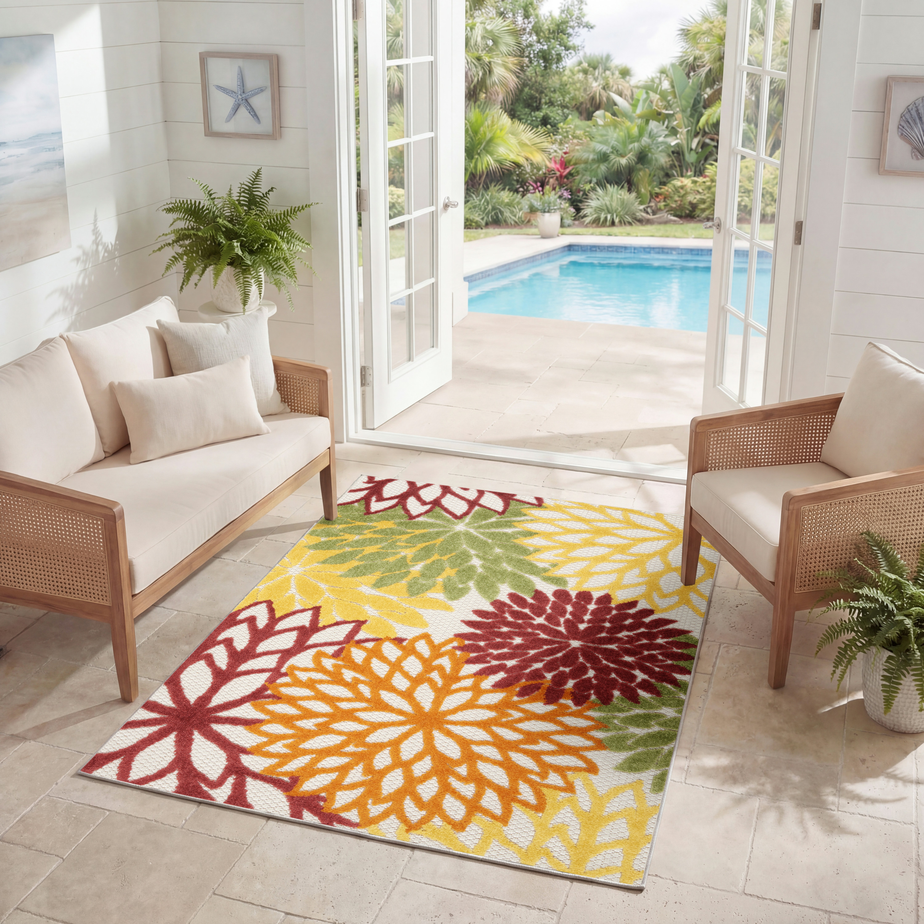 Nourison Aloha 2'8" x 4' Red Multicolor Tropical Rug