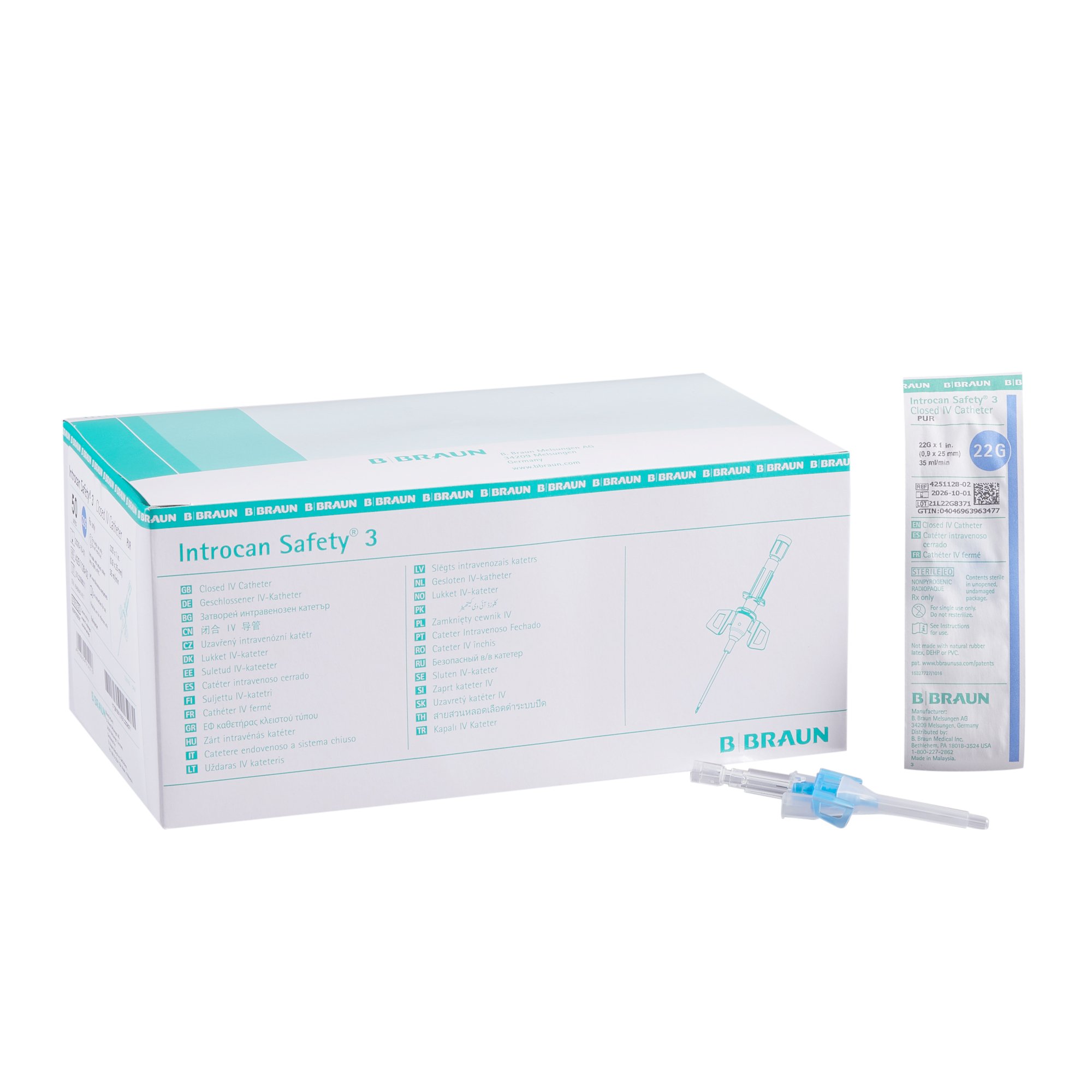 Introcan Safety 3 Closed IV Catheter, 22 Gauge, Winged MK 808005