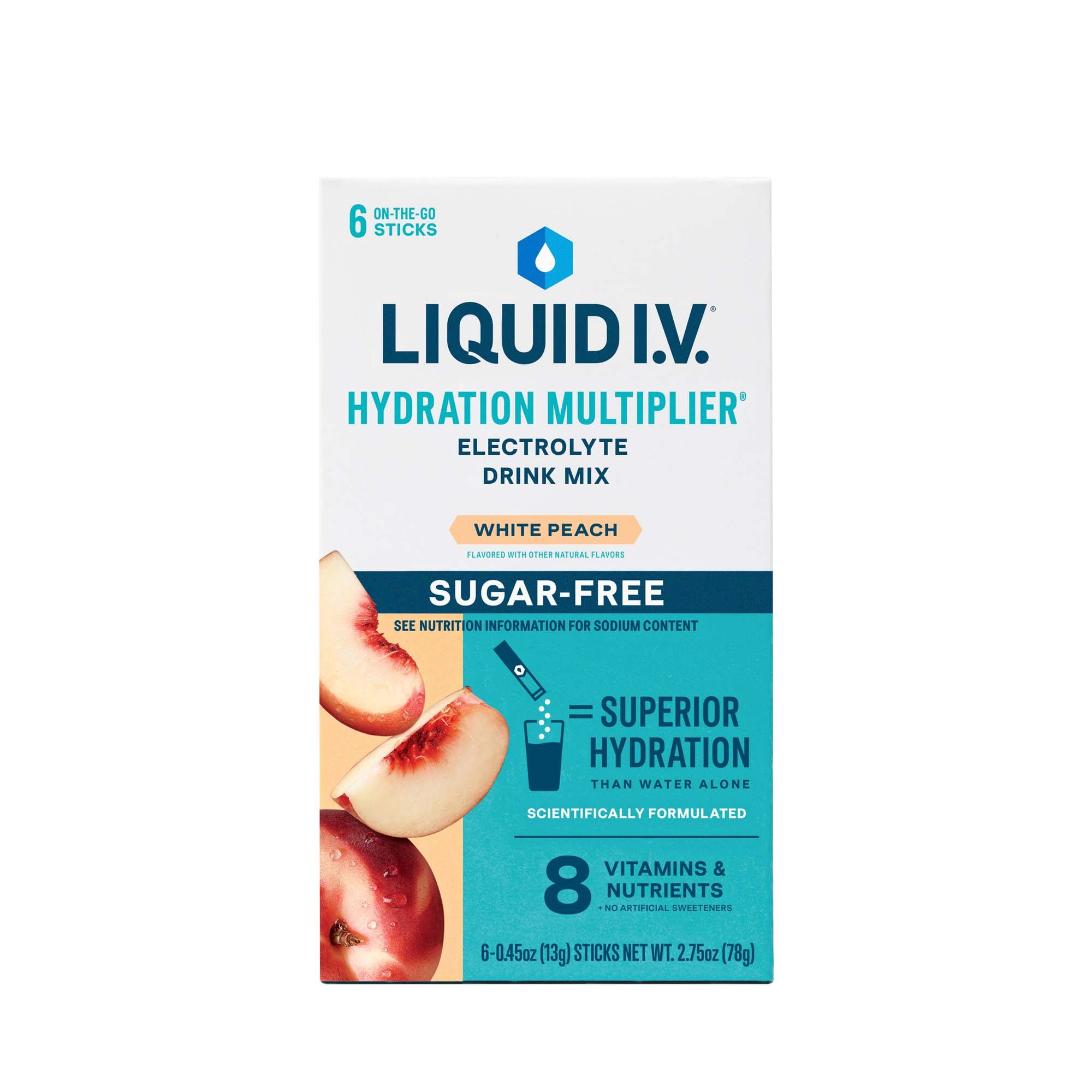 Oral Electrolyte Solution Liquid I.V. Hydration Multiplier® Sugar Free White Peach Flavor 0.45 oz.