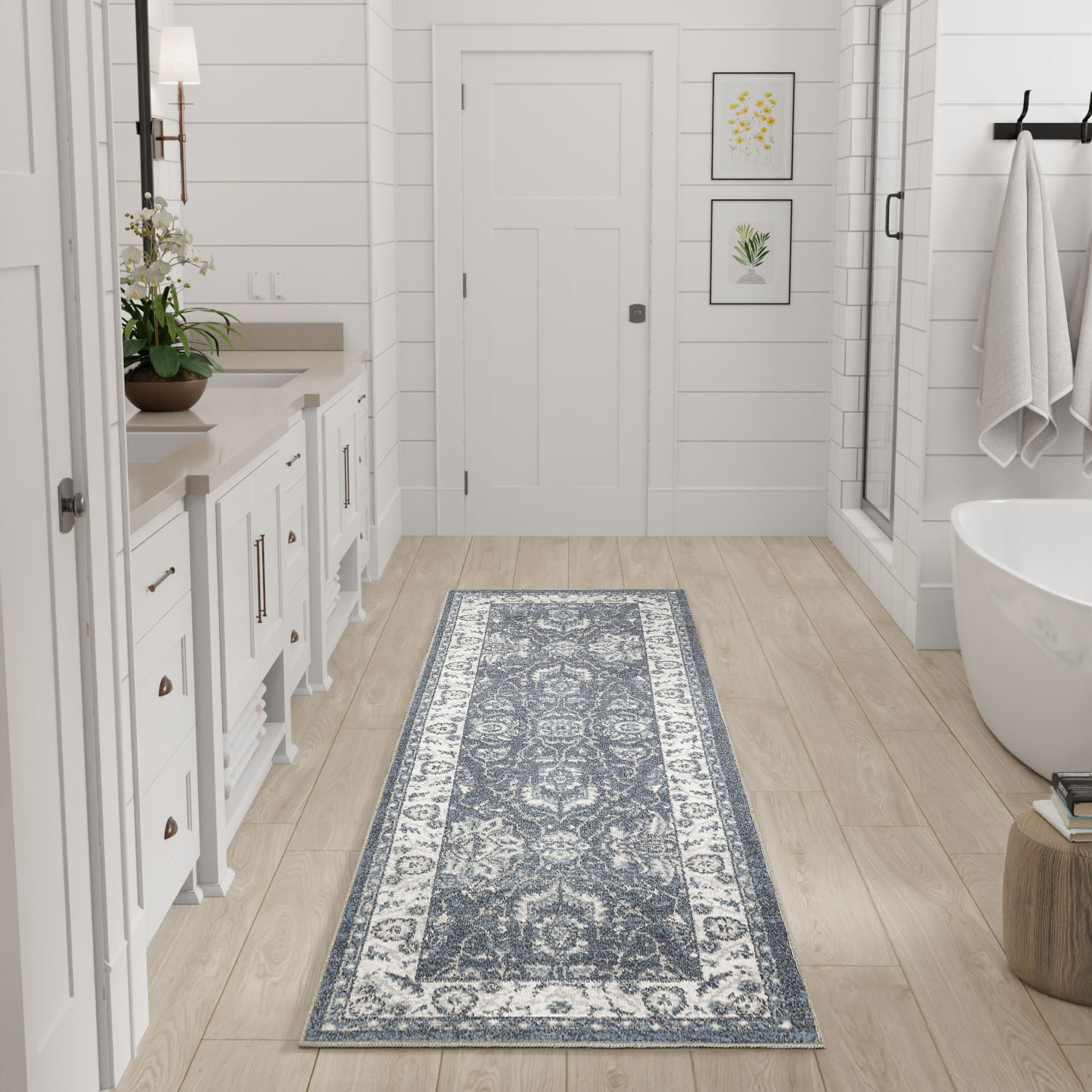 Nourison Astra Machine Washable 2' x 6' Slate Vintage Indoor Rug