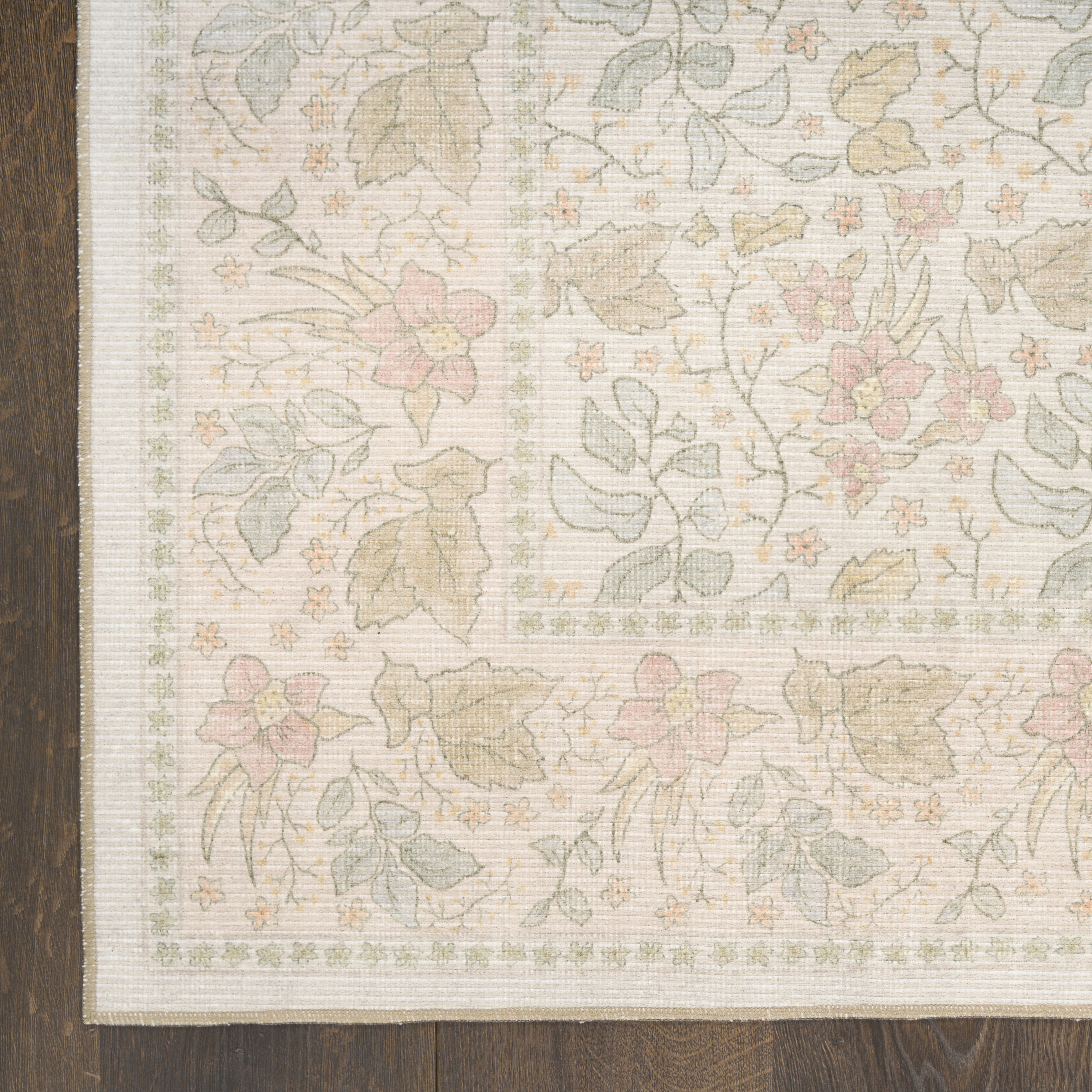 Nourison Botanical Washables 5' x 7' Beige Multicolor Farmhouse Indoor Rug